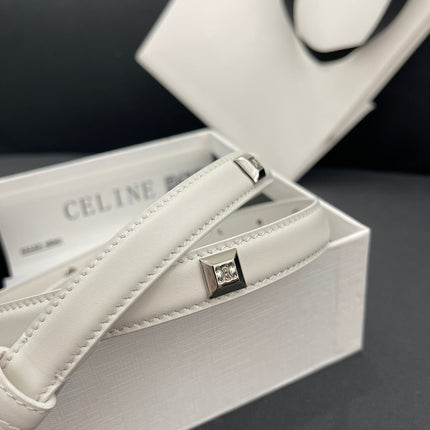 CL SMALL 18 MM TRIOMPHE BELT IN TAURILLON WHITE LEATHER SILVER HARDWARE