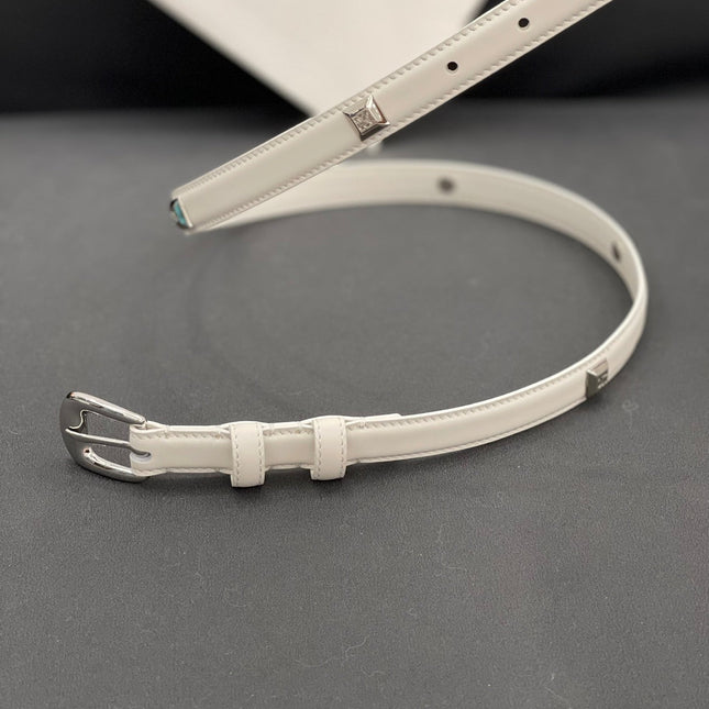 CL SMALL 18 MM TRIOMPHE BELT IN TAURILLON WHITE LEATHER SILVER HARDWARE