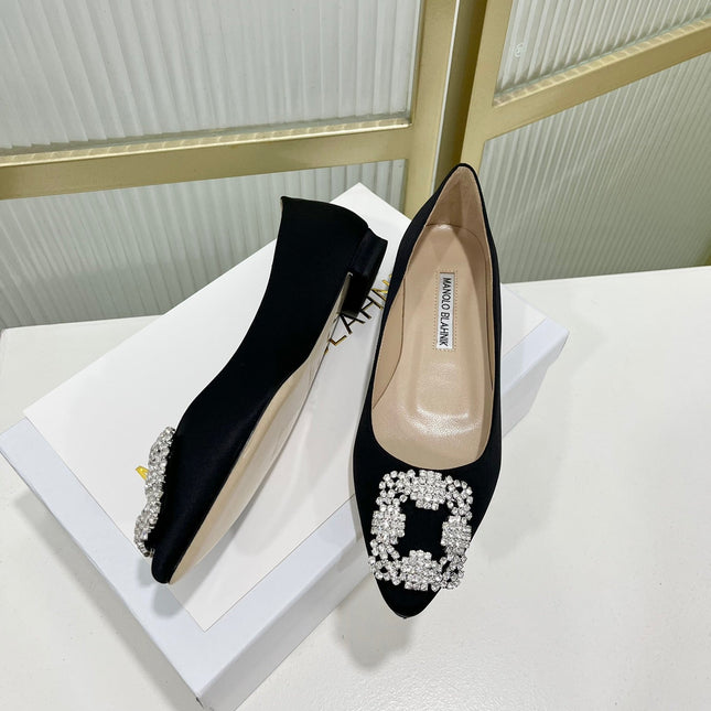 Manolo Hangisi Black Satin Jewel Buckle Pump 95