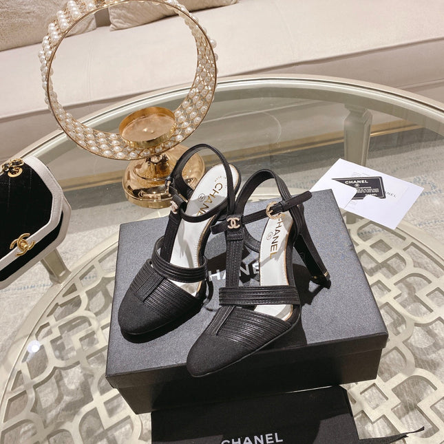 Double C  Heeled Sandals Black Lambskin