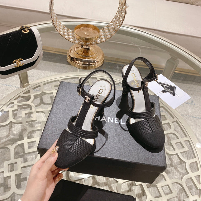 Double C  Heeled Sandals Black Lambskin