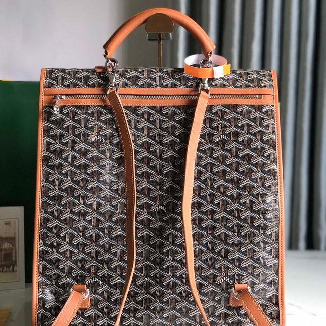 SAINT LÉGER BACKPACK 35 IN BROWN GOYARDINE CANVAS AND CALFSKIN WITH CARTOON PATCH