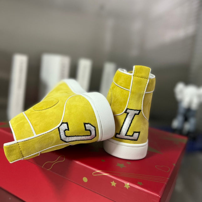 VARSILOUIS HIGH-TOP FLAT SNEAKERS IN YELLOW SUEDE