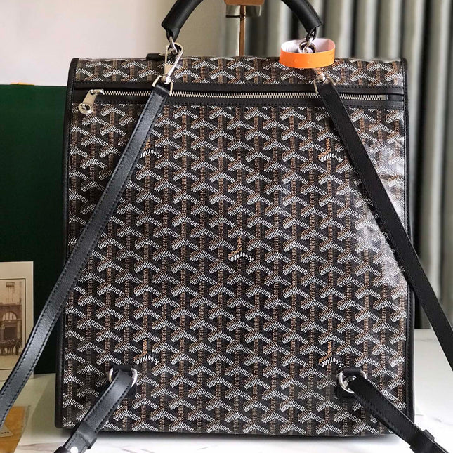 SAINT LÉGER BACKPACK 35 IN BROWN MIX BALCK GOYARDINE CANVAS AND CALFSKIN WITH CARTOON PATCH