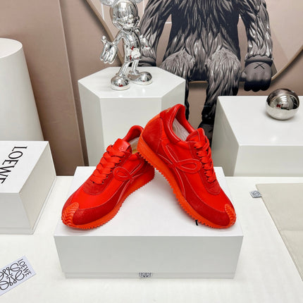 FLOW RUNNER SNEAKER IN RUBY RED SUEDE AND SHEEPSKIN