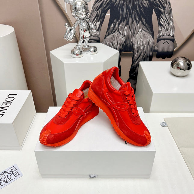 FLOW RUNNER SNEAKER IN RUBY RED SUEDE AND SHEEPSKIN