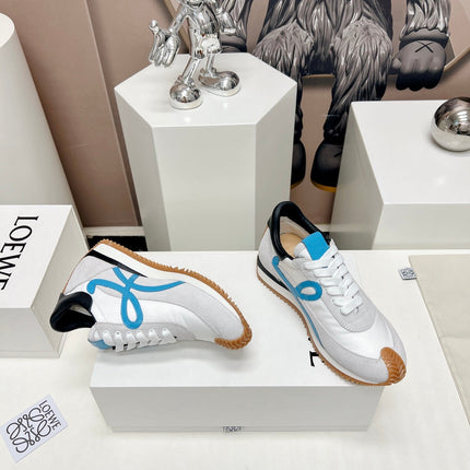 FLOW RUNNER SNEAKER IN PALE GRAY MIX BLUE SUEDE AND SHEEPSKIN