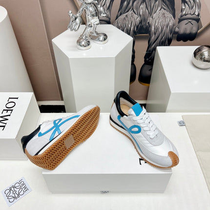 FLOW RUNNER SNEAKER IN PALE GRAY MIX BLUE SUEDE AND SHEEPSKIN