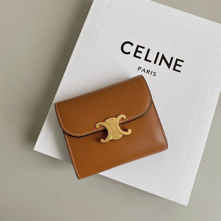 TRIPHOME 10 TRIFOLD WALLET CALFSKIN CINNAMON BROWN