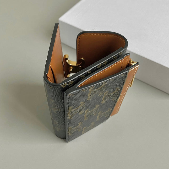 TRIOMPHE 9 WALLET TWO-IN-ONE OLD FLOWER BROWN CALFSKIN