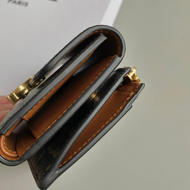 TRIOMPHE 9 WALLET TWO-IN-ONE OLD FLOWER BROWN CALFSKIN