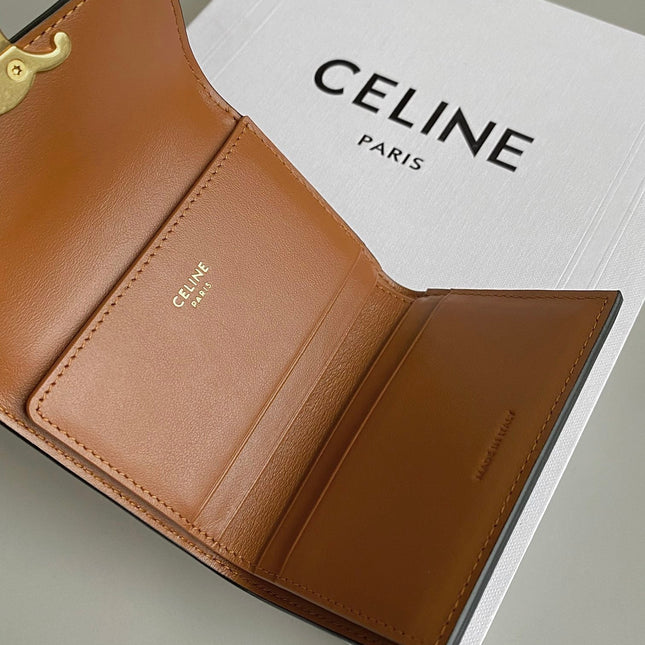 TRIOMPHE 9 WALLET TWO-IN-ONE OLD FLOWER BROWN CALFSKIN