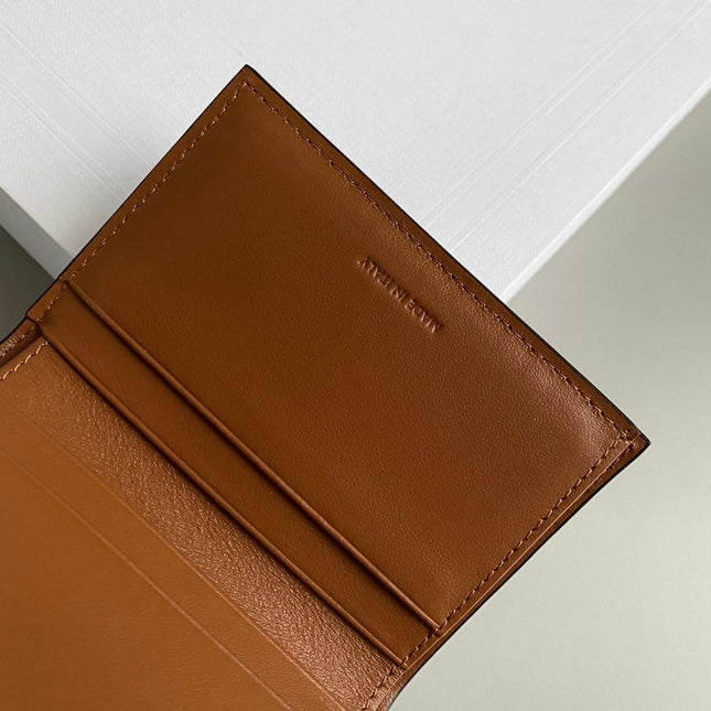 TRIOMPHE 9 WALLET TWO-IN-ONE OLD FLOWER BROWN CALFSKIN