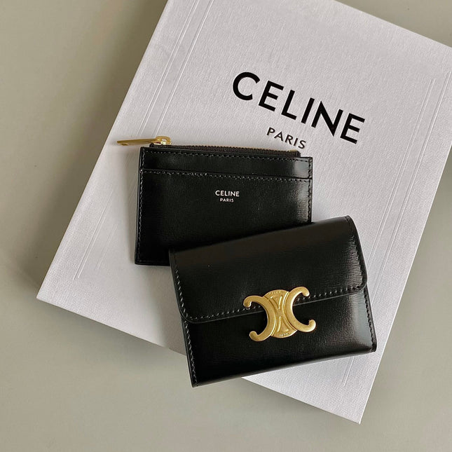 TRIOMPHE 9 WALLET TWO-IN-ONE BLACK CALFSKIN