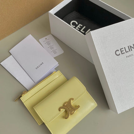 TRIOMPHE 9 WALLET TWO-IN-ONE YELLOW PASTEL CALFSKIN