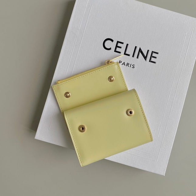 TRIOMPHE 9 WALLET TWO-IN-ONE YELLOW PASTEL CALFSKIN