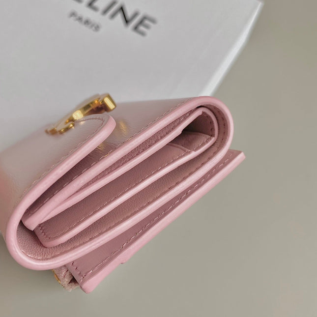 TRIOMPHE 9 WALLET TWO-IN-ONE PINK PASTEL CALFSKIN