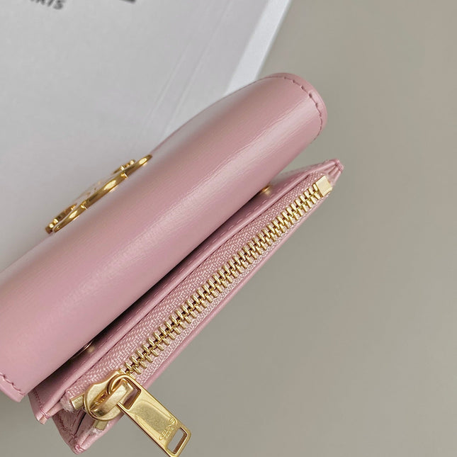 TRIOMPHE 9 WALLET TWO-IN-ONE PINK PASTEL CALFSKIN
