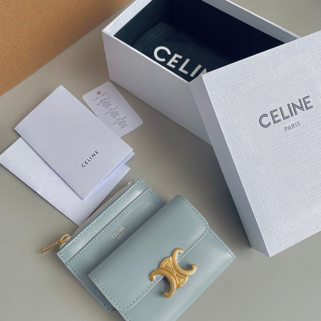 TRIOMPHE 9 WALLET TWO-IN-ONE GLACIER BLUE CALFSKIN