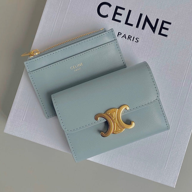 TRIOMPHE 9 WALLET TWO-IN-ONE GLACIER BLUE CALFSKIN