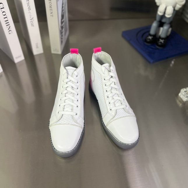 FUN LOUIS HIGH-TOP FLAT SNEAKERS IN WHITE MIX PINK CALFSKIN