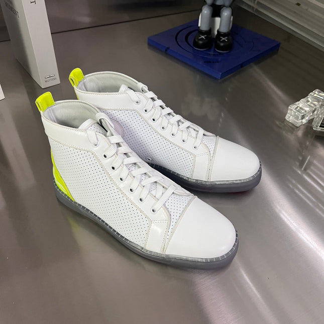 FUN LOUIS HIGH-TOP FLAT SNEAKERS IN WHITE MIX YELLOW CALFSKIN