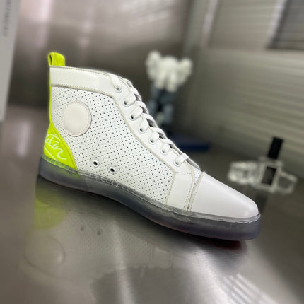 FUN LOUIS HIGH-TOP FLAT SNEAKERS IN WHITE MIX YELLOW CALFSKIN