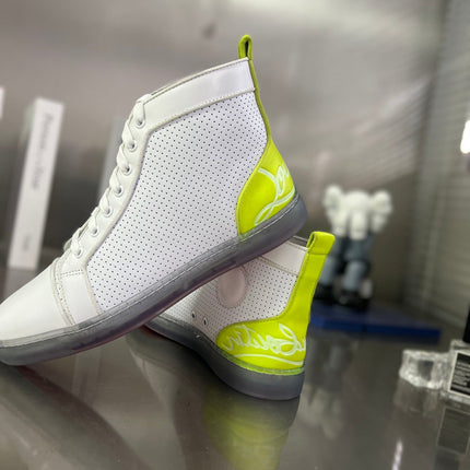 FUN LOUIS HIGH-TOP FLAT SNEAKERS IN WHITE MIX YELLOW CALFSKIN