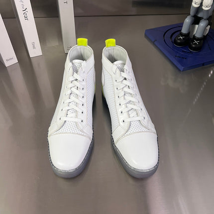 FUN LOUIS HIGH-TOP FLAT SNEAKERS IN WHITE MIX YELLOW CALFSKIN