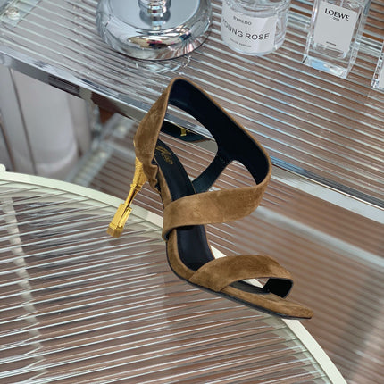 BALMAIN 25S HIGH HEEL SANDALS 95MM IN BROWN SUEDE