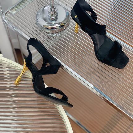 BALMAIN 25S HIGH HEEL SANDALS 95MM IN BLACK SUEDE