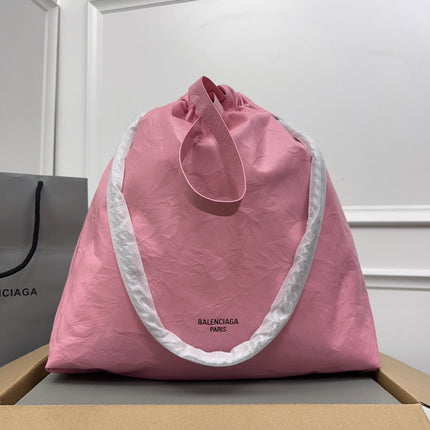 CRUSH LARGE TOTE BAG 46 IN PINK CRUSHED CALFSKIN SILVER HARDWARE