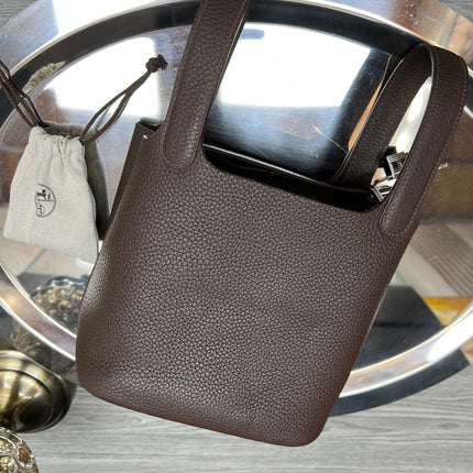 HM PICOTIN LOCK 18 CHOCOLATE CALFSKIN