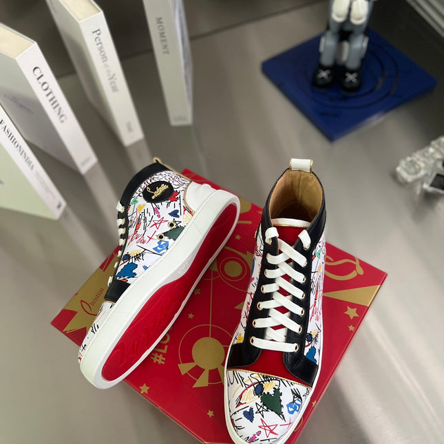 GRAFFITI HIGH-TOP FLAT SNEAKERS IN MULTICOLOR CALFSKIN