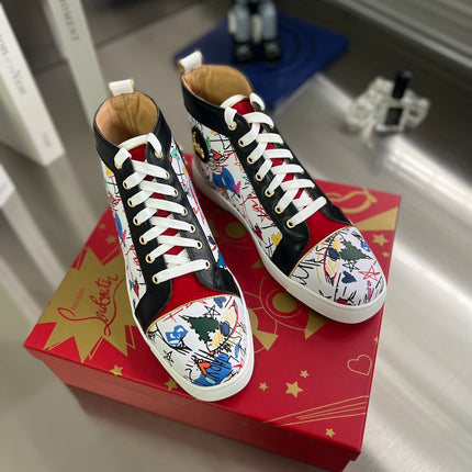 GRAFFITI HIGH-TOP FLAT SNEAKERS IN MULTICOLOR CALFSKIN