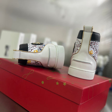 GRAFFITI HIGH-TOP FLAT SNEAKERS IN MULTICOLOR CALFSKIN