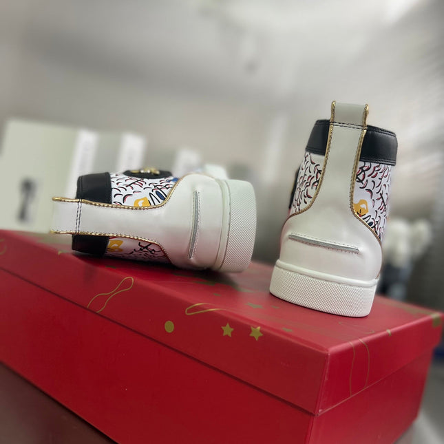 GRAFFITI HIGH-TOP FLAT SNEAKERS IN MULTICOLOR CALFSKIN