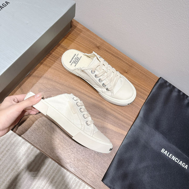 BALENCIAGA 25S SPORT CLOGS IN CREAM WHITE CANVAS