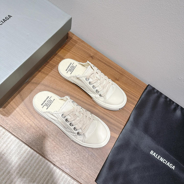 BALENCIAGA 25S SPORT CLOGS IN CREAM WHITE CANVAS