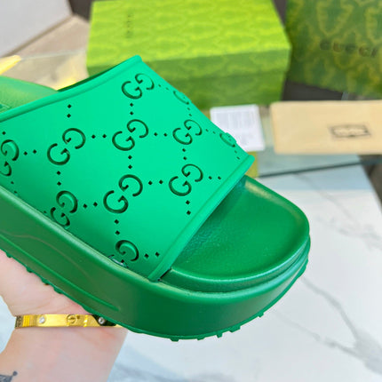 PLATFORM SANDALS IN EMERALD GREEN MONOGRAM IMPORTED TPU