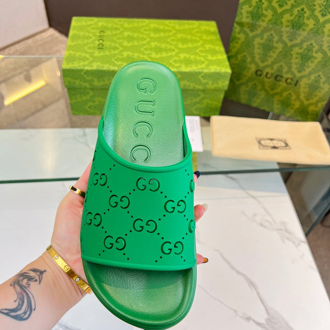 PLATFORM SANDALS IN EMERALD GREEN MONOGRAM IMPORTED TPU