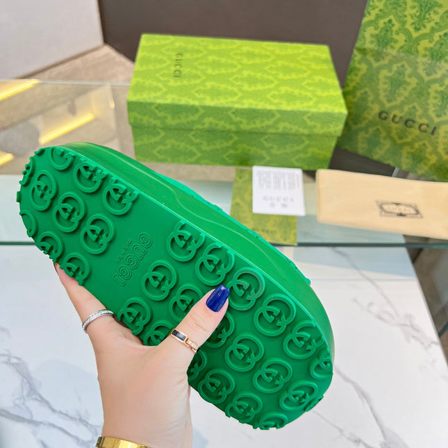 PLATFORM SANDALS IN EMERALD GREEN MONOGRAM IMPORTED TPU