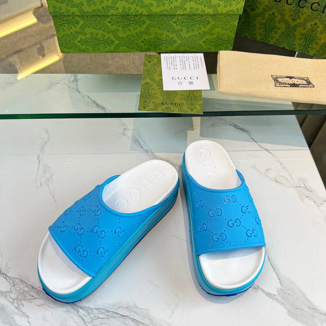 PLATFORM SANDALS IN SKY BLUE MONOGRAM IMPORTED TPU