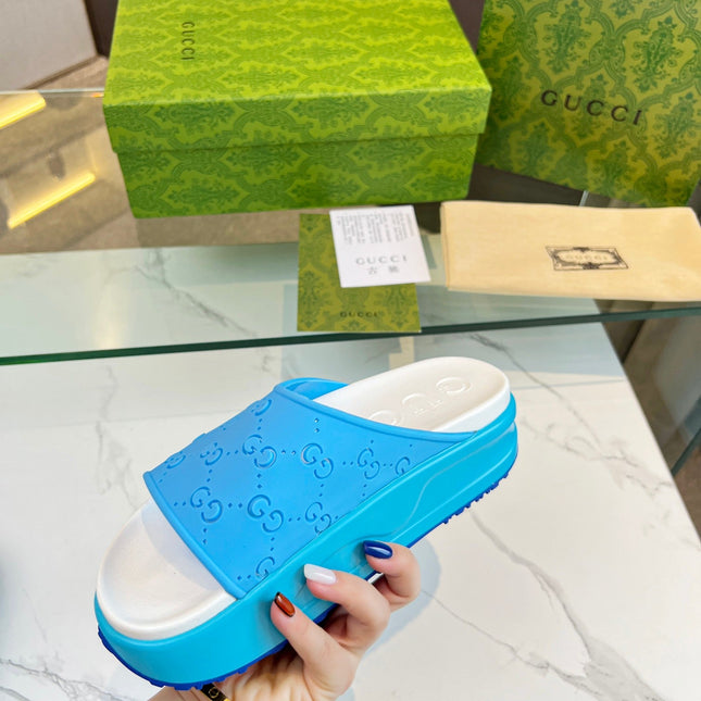 PLATFORM SANDALS IN SKY BLUE MONOGRAM IMPORTED TPU