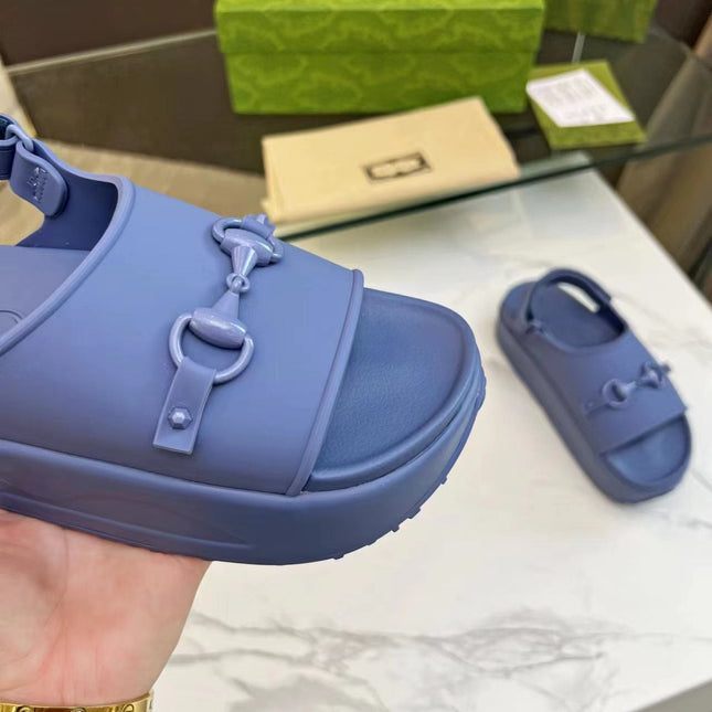 HORSEBIT FLATFORM SANDAL 5 CM IN AEGEAN BLUE IMPORTED TPU