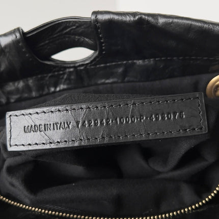 CRUSH SMALL TOTE BAG 26 IN BLACK CRUSHED CALFSKIN GOLD HARDWARE