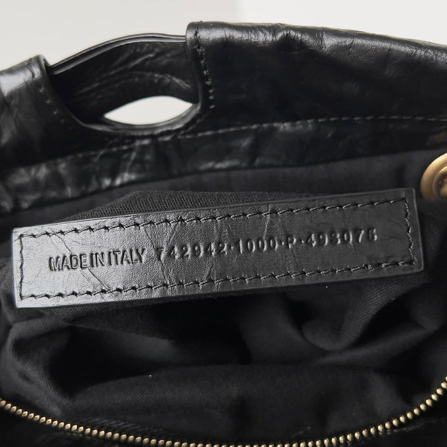 CRUSH SMALL TOTE BAG 26 IN BLACK CRUSHED CALFSKIN GOLD HARDWARE