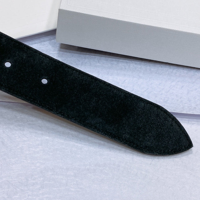 CL LARGE 35MM TWIN TRIOMPHE BELT IN BLACK CALFSKIN SILVER HARDWARE