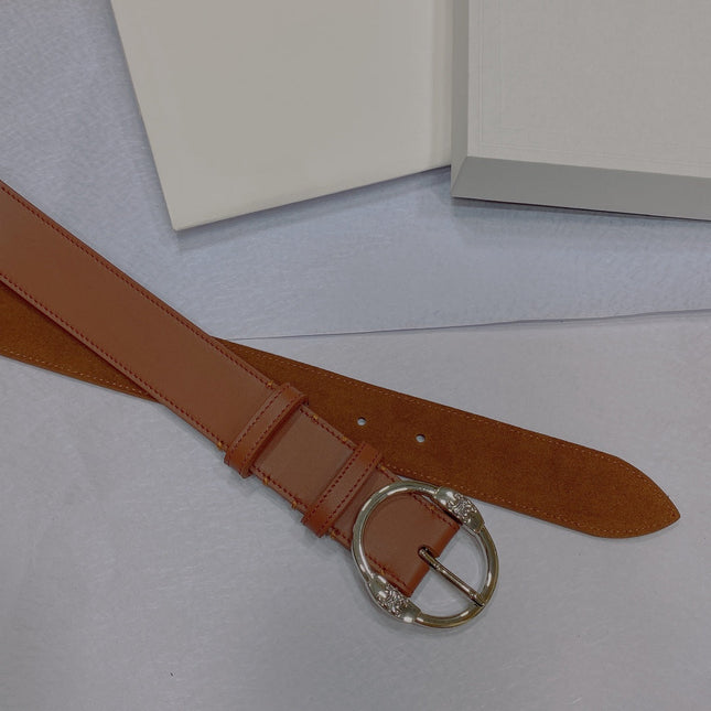 CL LARGE 35MM TWIN TRIOMPHE BELT IN BRONZE BROWN CALFSKIN SILVER HARDWARE
