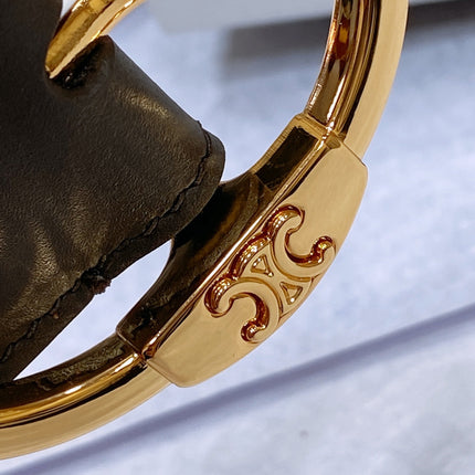 CL LARGE 35MM TWIN TRIOMPHE BELT IN BLACK AND BROWN CALFSKIN GOLD HARDWARE
